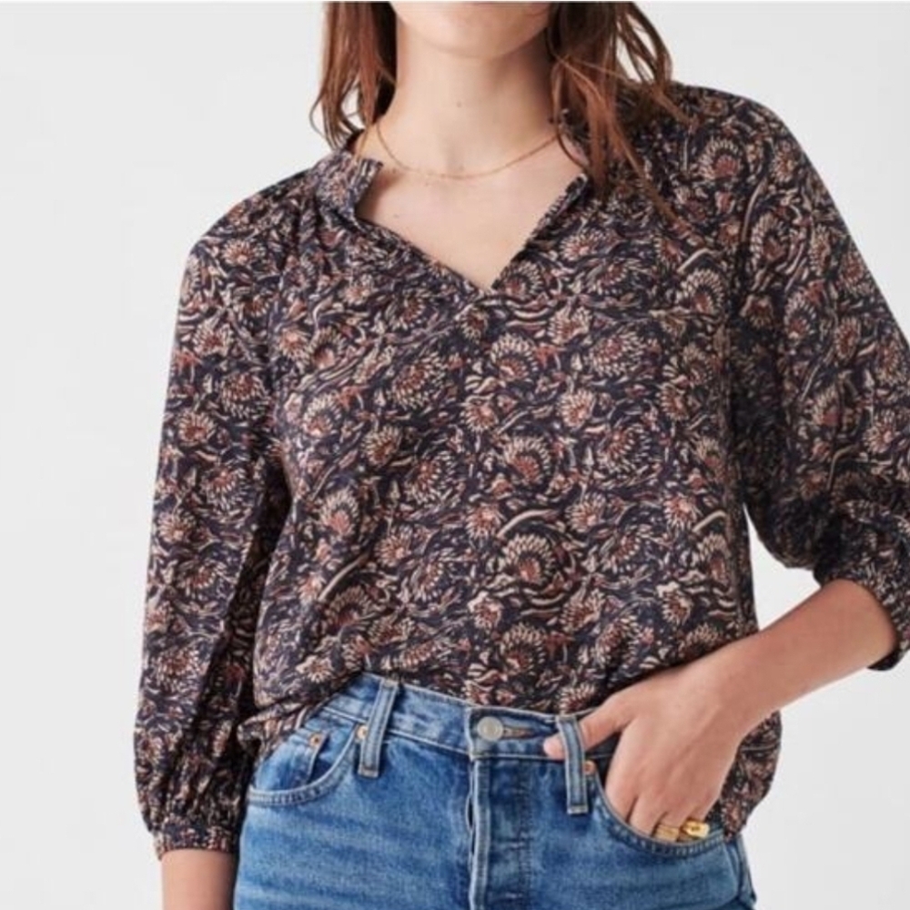 🌿"Faherty" Floral V-Neck‎ Long Sleeve Top